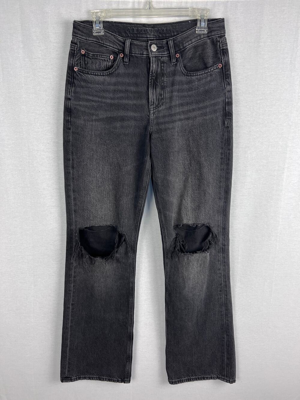 American Eagle Jeans 90s Boot Cut Black Distressed Grunge Indie Sleaze Biker